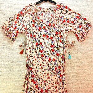 Democracy Dress Womens XL Floral Vine Border Print 3/4 Sleeve Stretch with Belt